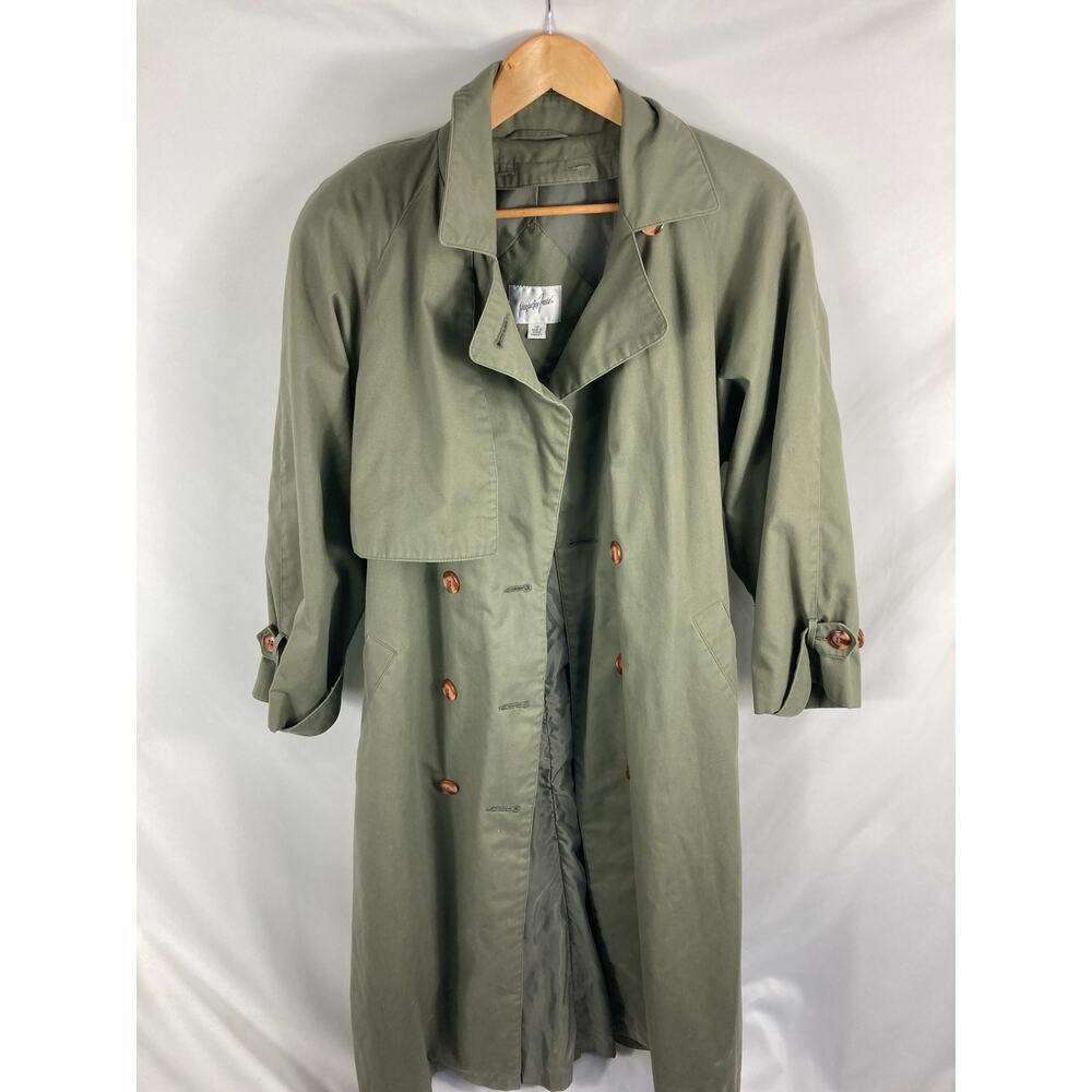 Jacqueline Ferrar Vintage Classic Trench Coat Olive Green Size 14P